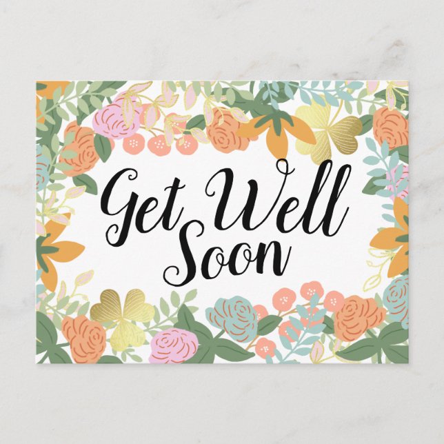 Spring Rose Bloom Clover Get Well Soon Postcard (Front)