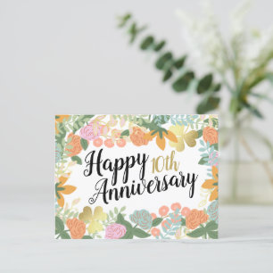 Spring Rose Bloom Clover Happy 10th Anniversary Postcard