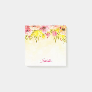 Spring Rose Floral Bloom Lemon Watercolor Post-it Notes