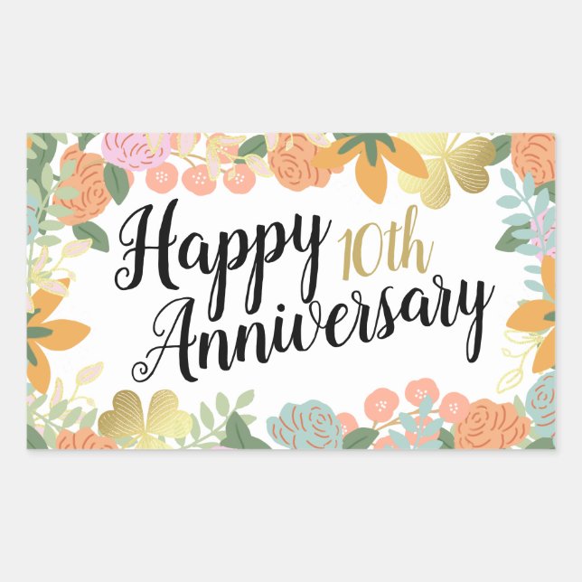 Spring Rose Floral Clover Happy Any Anniversary   Sticker (Front)
