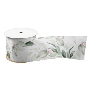 Spring Rose Gold Greenery Foliage Elegant White Satin Ribbon