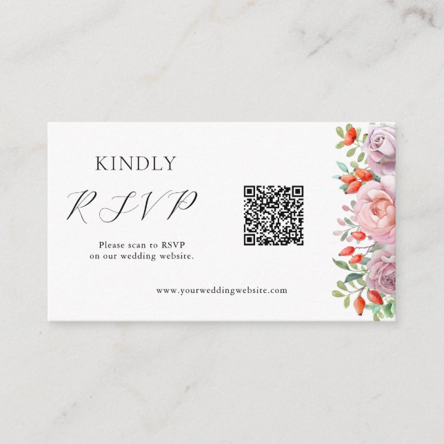 Spring Rose Wedding QR Code RSVP Enclosure Card (Front)