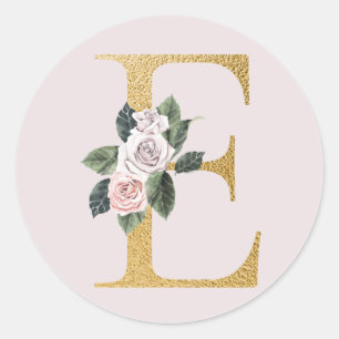 Spring roses gold initials sticker letter E
