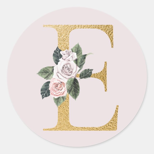 Spring roses gold initials sticker letter E (Front)