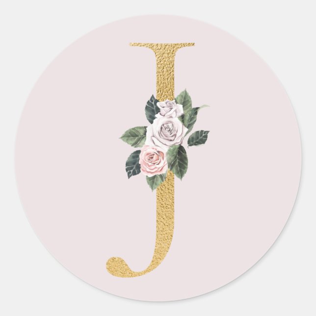 Spring roses gold initials sticker letter J (Front)
