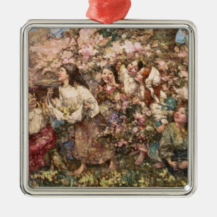 Spring Roundelay (by Edward Atkinson Hornel) Metal Ornament