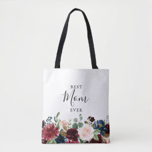 Spring Rustic Burgundy Calligraphy Best Mom Ever  Tote Bag