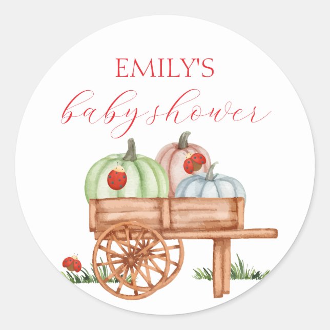 Spring Rustic Modern Pumpkin Labybug Baby Shower Classic Round Sticker (Front)