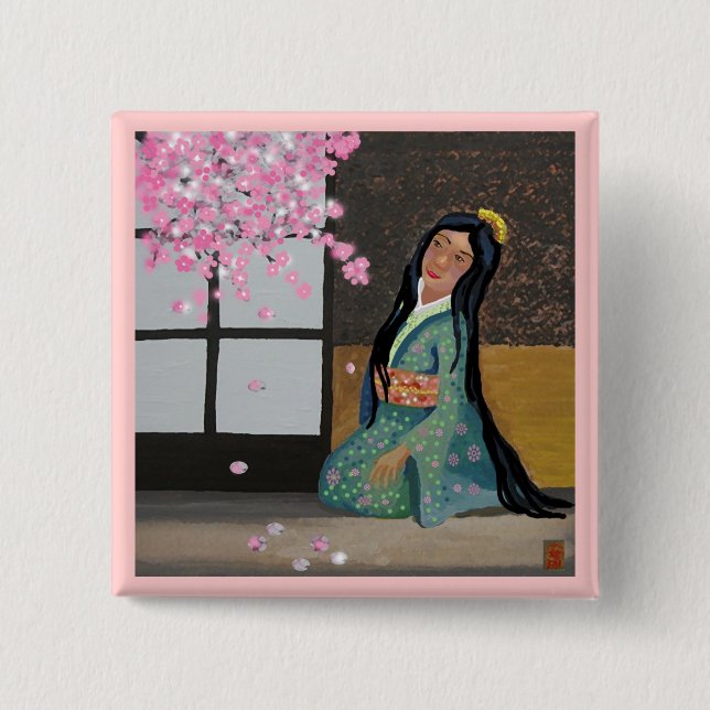 spring sakura 2 inch square button (Front)