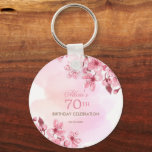 Spring Sakura Cherry Blossom Pink Cream Birthday Keychain<br><div class="desc">This beautifully designed keychain features a stunning watercolor illustration of a pink cherry blossom and watercolor splash with vibrant typography on a white background. You can easily customize the text.</div>