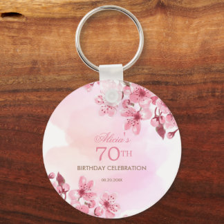 Spring Sakura Cherry Blossom Pink Cream Birthday Keychain