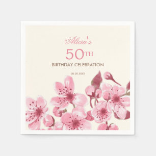 Spring Sakura Cherry Blossom Pink Cream Birthday Napkin