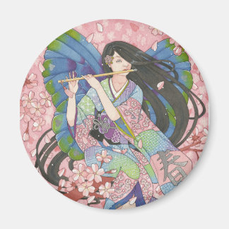 Spring Sakura Fairy round magnet