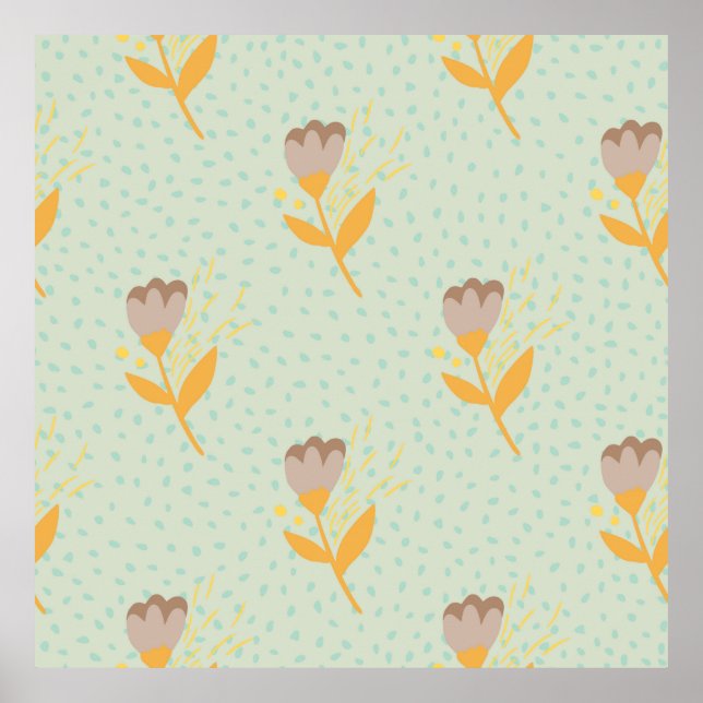 Spring seamless folk flower doodle pattern. Hand d Poster (Front)