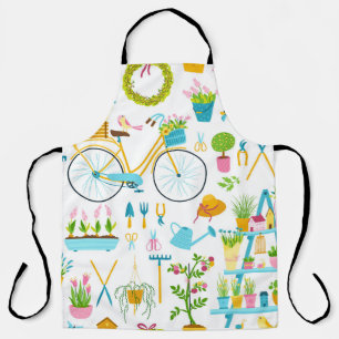 Spring seamless pattern in simple hand-drawn carto apron