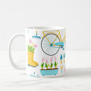 Spring seamless pattern in simple hand-drawn carto coffee mug