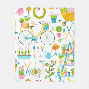 Spring seamless pattern in simple hand-drawn carto fleece blanket