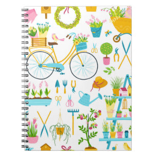 Spring seamless pattern in simple hand-drawn carto notebook