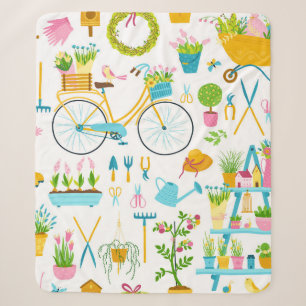 Spring seamless pattern in simple hand-drawn carto sherpa blanket