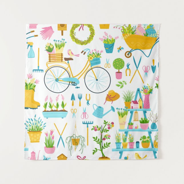 Spring seamless pattern in simple hand-drawn carto tapestry (Front)