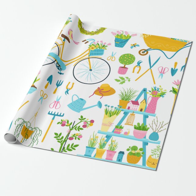 Spring seamless pattern in simple hand-drawn carto wrapping paper (Unrolled)