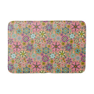 Spring Season Retro Flower Colors Seamless Pattern Bath Mat
