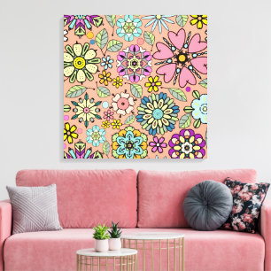 Spring Season Retro Flower Colors Seamless Pattern Canvas Print