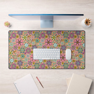 Spring Season Retro Flower Colors Seamless Pattern Desk Mat