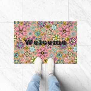 Spring Season Retro Flower Colors Seamless Pattern Doormat
