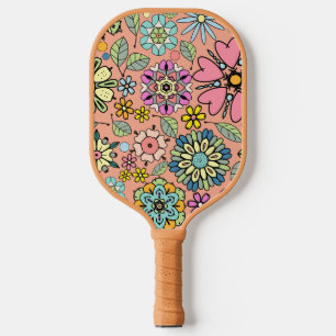 Spring Season Retro Flower Colors Seamless Pattern Pickleball Paddle