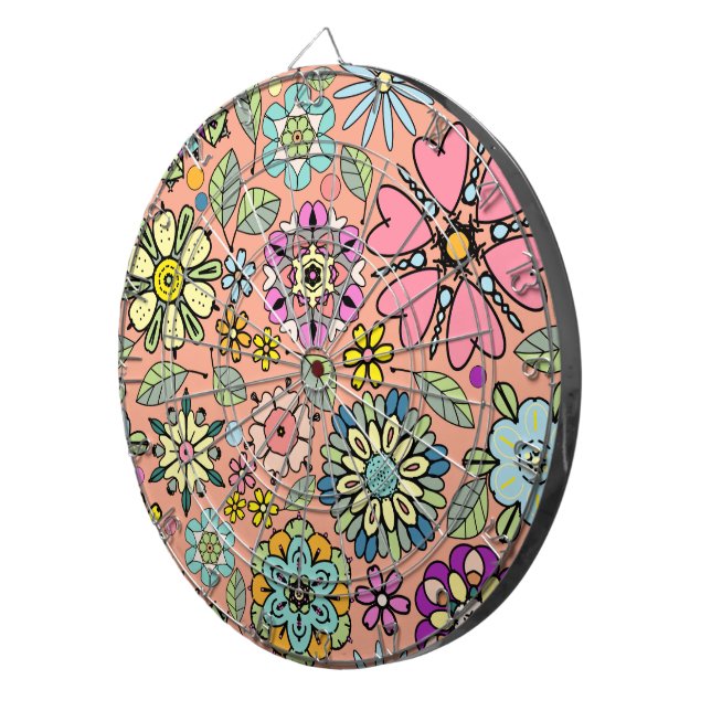 Spring Season Retro Flower Colours Seamless Patter Dartboard (Front Right)