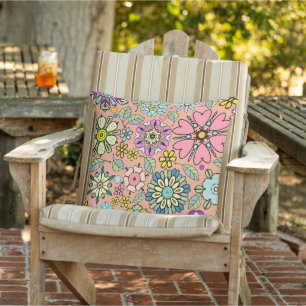 Spring Season Retro Flower Colours Seamless Patter Outdoor Pillow