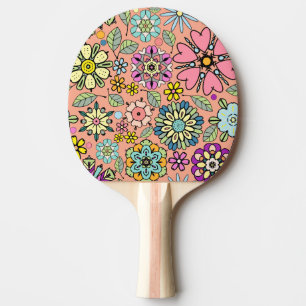 Spring Season Retro Flower Colours Seamless Patter Ping Pong Paddle