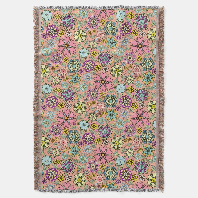 Spring Season Retro Flower Colours Seamless Patter Throw Blanket (Front Vertical)