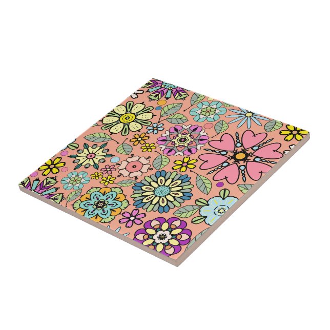 Spring Season Retro Flower Colours Seamless Patter Tile (Side)