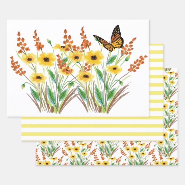 Spring Season Watercolor Floral Gift Wrapping Paper Sheet (Set)