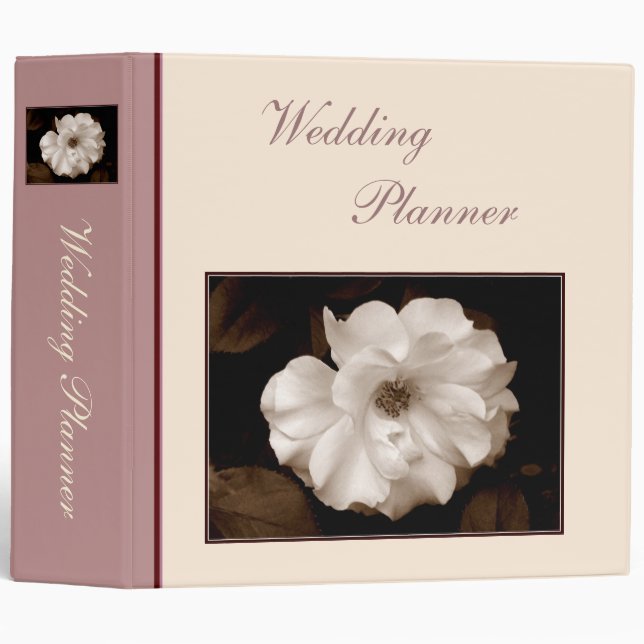'Spring Sepia Rose' Wedding Planner/Binder Binder (Front/Spine)