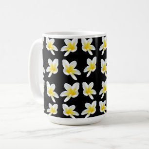 Spring Serenade: Yellow Frangipanis On Black, Coffee Mug