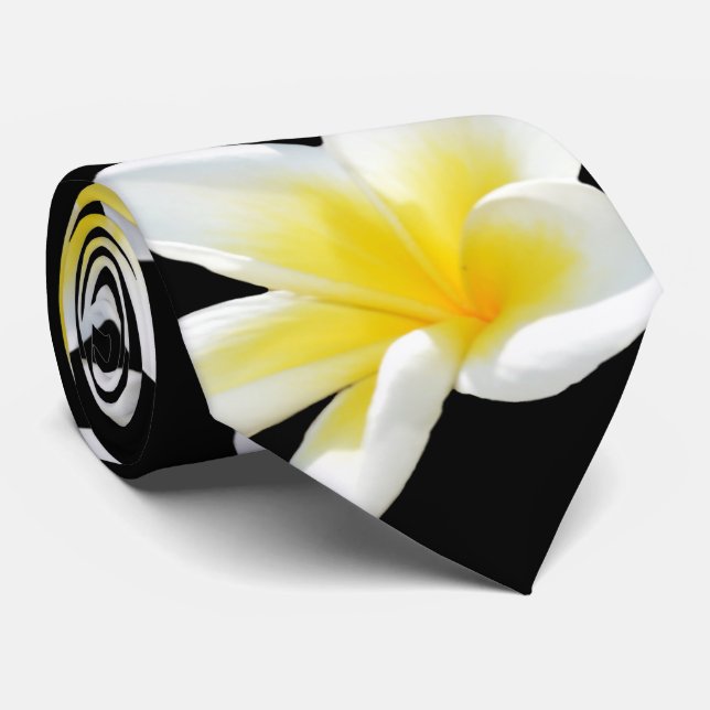 Spring Serenade: Yellow Frangipanis On Black, Tie (Rolled)