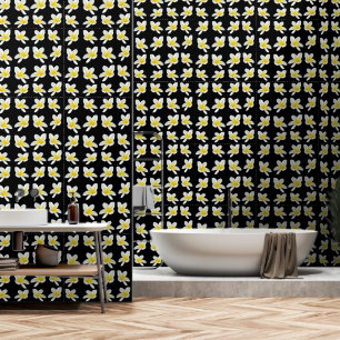 Spring Serenade: Yellow Frangipanis On Black, Wallpaper