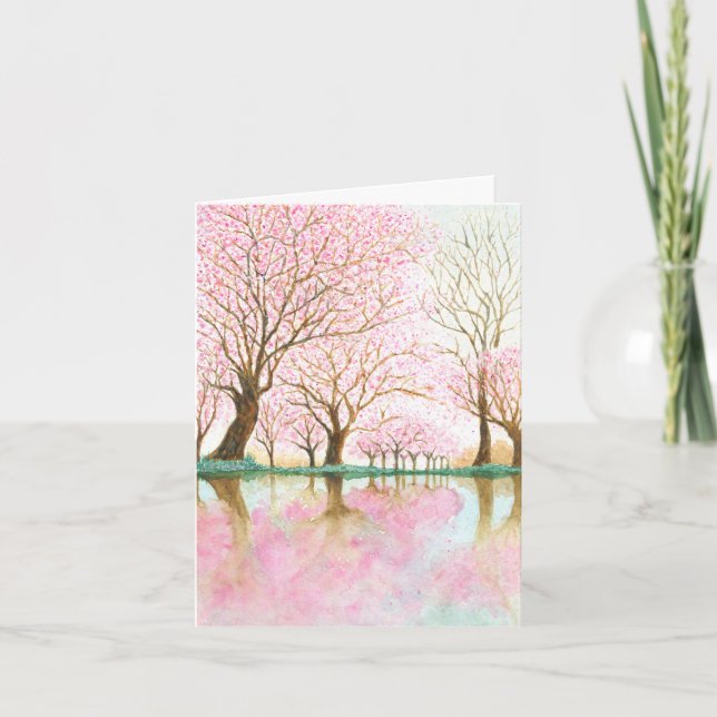 Spring Serenity – Cherry Blossom Reflections Holiday Card (Front)