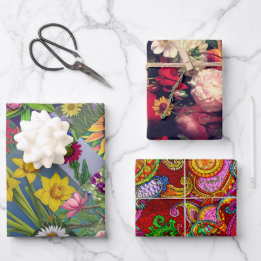 Spring Set,  Melange Paisley and Fleuresse   Wrapping Paper Sheet