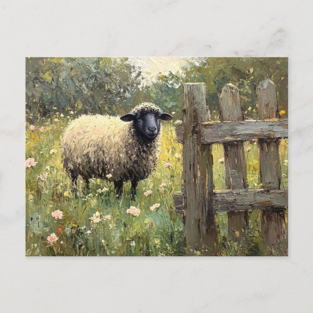 Spring Sheep Digital Oil Painting Postcard (Front)