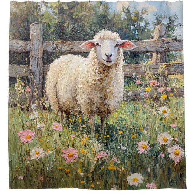 Spring Sheep with Wildflowers Painting (Front)