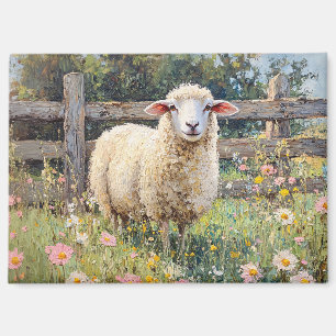 Spring Sheep with Wildflowers Painting Magnet