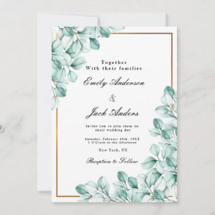 spring simple green gold elegant Eucalyptus  Invitation