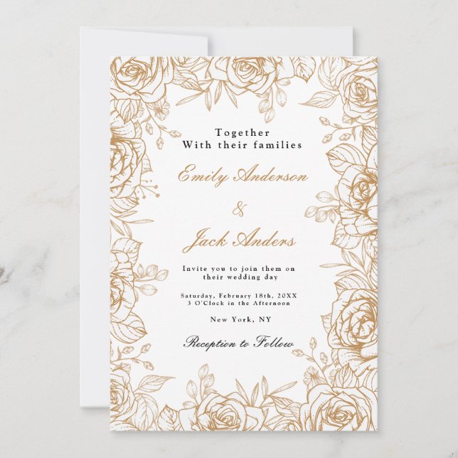 spring simple hand drawn Floral elegant wedding Invitation (Front)