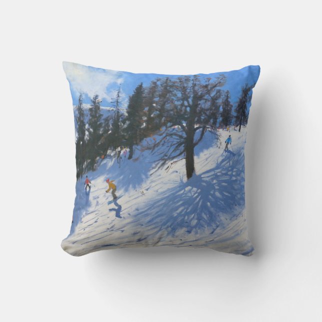 Spring skiers Verbier 2010 Throw Pillow (Front)