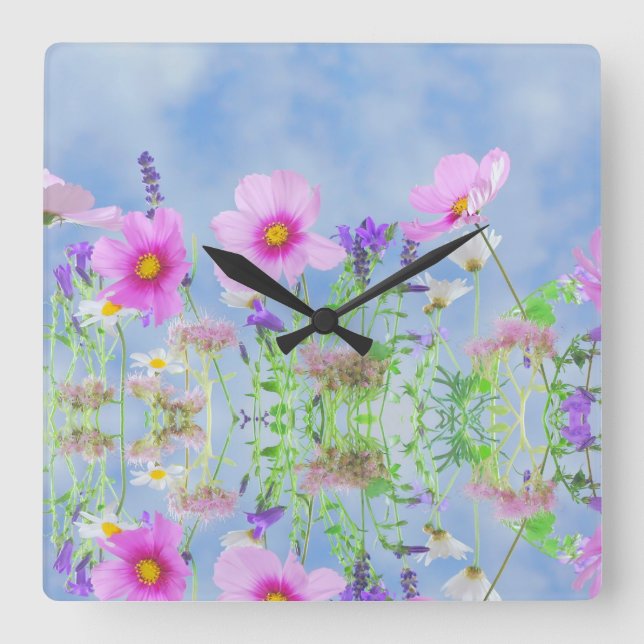 Spring Sky Square Wall Clock (Front)