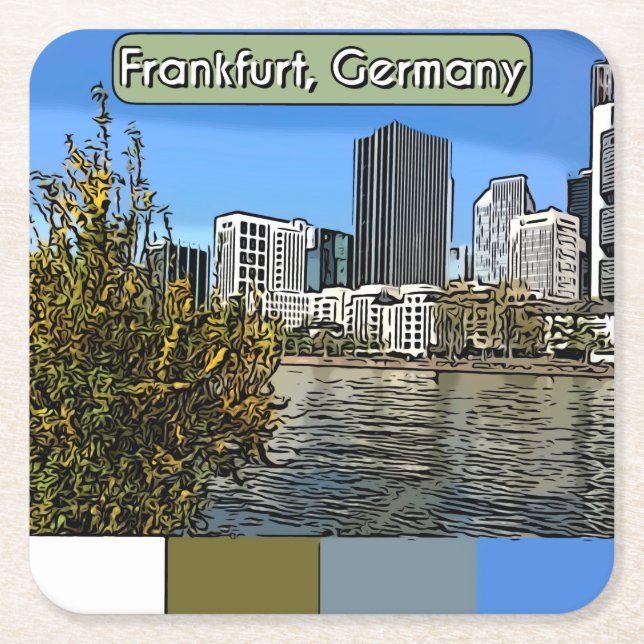 Spring Skyline of Frankfurt, Germany Square Paper Coaster (Front)